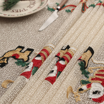 Embroidered Christmas Tablecloth - Embroidered Santa Claus, Reindeer (140*240cm)