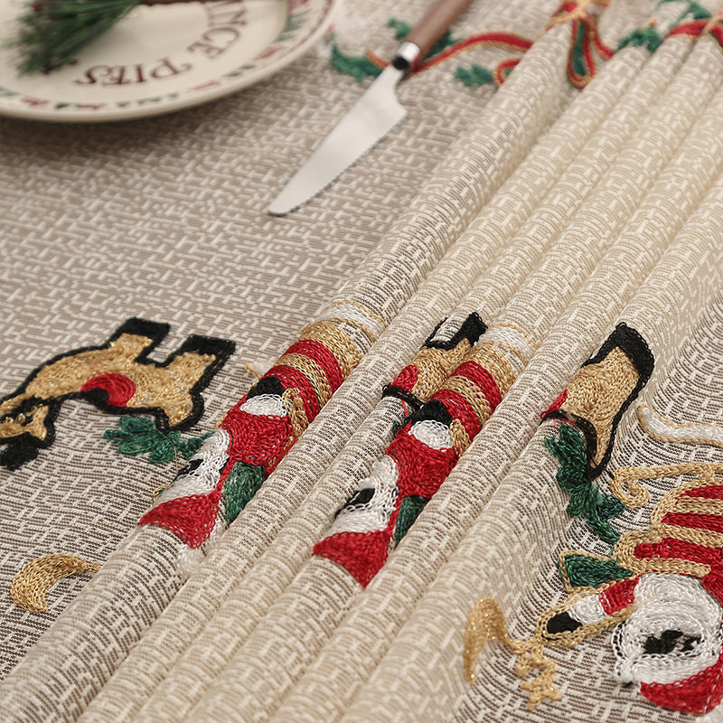 Embroidered Christmas Tablecloth - Embroidered Santa Claus, Reindeer (140*240cm)
