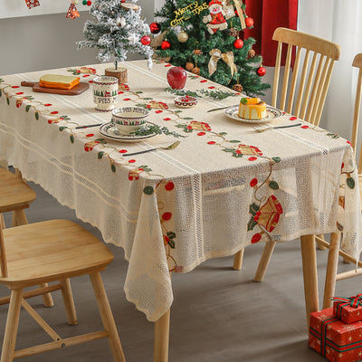 Embroidered Christmas Tablecloth - Embroidered Bells & Holly Design (140*140cm)