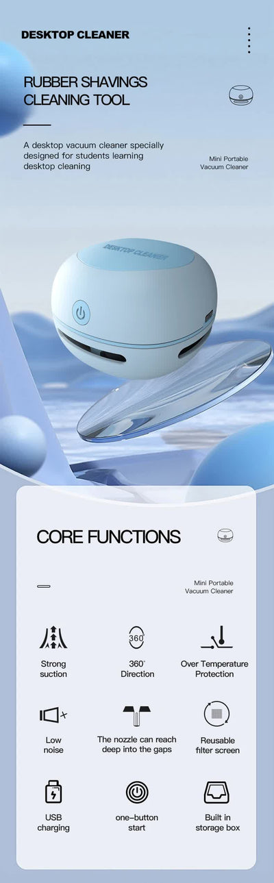 Green Cordless Tabletop Crumb Sweeper - USB Rechargeable Mini Vacuum for Desk