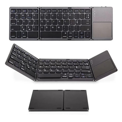 Black Tri-Fold Bluetooth Keyboard with Touchpad - Multi-Device Compatible (iOS/Android/Win)