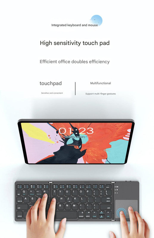 Black Tri-Fold Bluetooth Keyboard with Touchpad - Multi-Device Compatible (iOS/Android/Win)