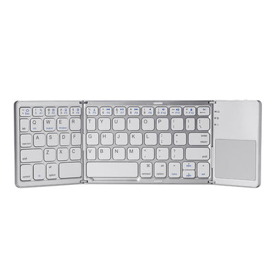White Tri-Fold Bluetooth Keyboard with Touchpad - Multi-Device Compatible (iOS/Android/Win)