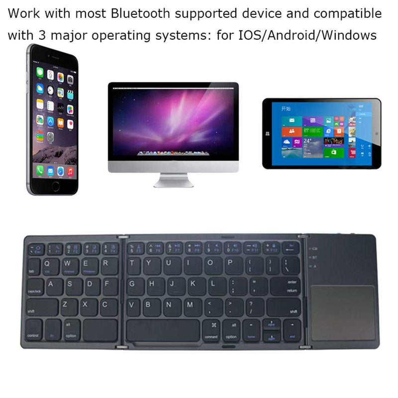 White Tri-Fold Bluetooth Keyboard with Touchpad - Multi-Device Compatible (iOS/Android/Win)