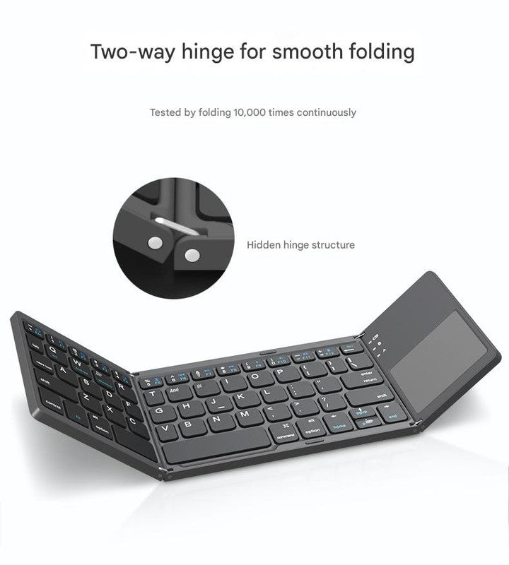 White Tri-Fold Bluetooth Keyboard with Touchpad - Multi-Device Compatible (iOS/Android/Win)