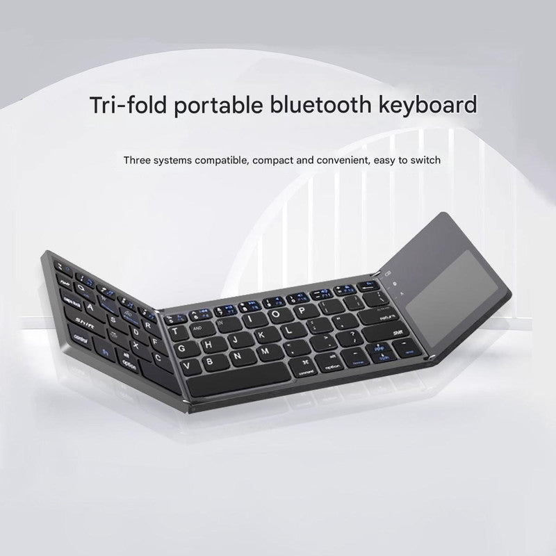 White Tri-Fold Bluetooth Keyboard with Touchpad - Multi-Device Compatible (iOS/Android/Win)
