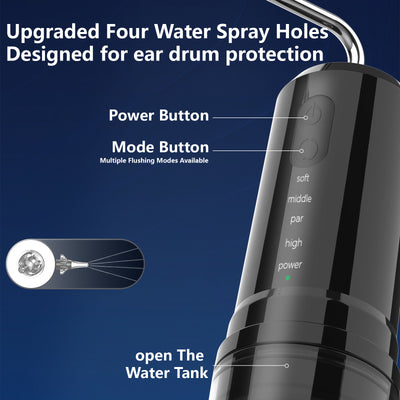 Black Electric Ear Wax Removal Kit - Rechargeable Water Irrigator Cleaner Tool