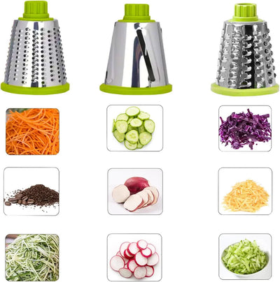 White Rotary Cheese Grater & Vegetable Slicer - Manual Shredder with 3 Interchangeable Drums