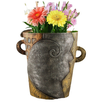 Abstract Face Planter Pot - Artistic Resin Decor for Succulents & Plants (Antique Style - 18.5*18*15CM)