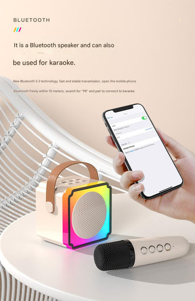 Pink Fun Portable Party Speaker - Karaoke Machine with Two Wireless Microphones and Voice Effects