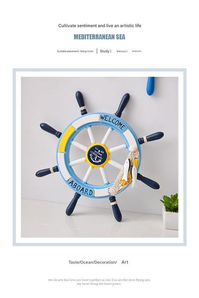 Nautical Wooden Rudder Wall Decor - 34cm Coastal Home Decor Accent (Yellow Rudder)