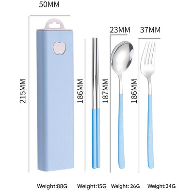2 - pcs Light blue Reusable Travel Utensil Set with Case - 304 Stainless Steel Spoon, Fork & Chopsticks