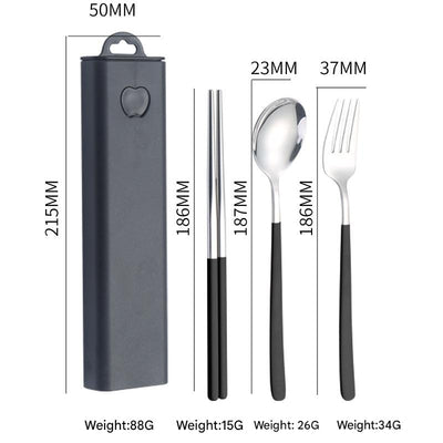 2 - pcs Black Reusable Travel Utensil Set with Case - 304 Stainless Steel Spoon, Fork & Chopsticks