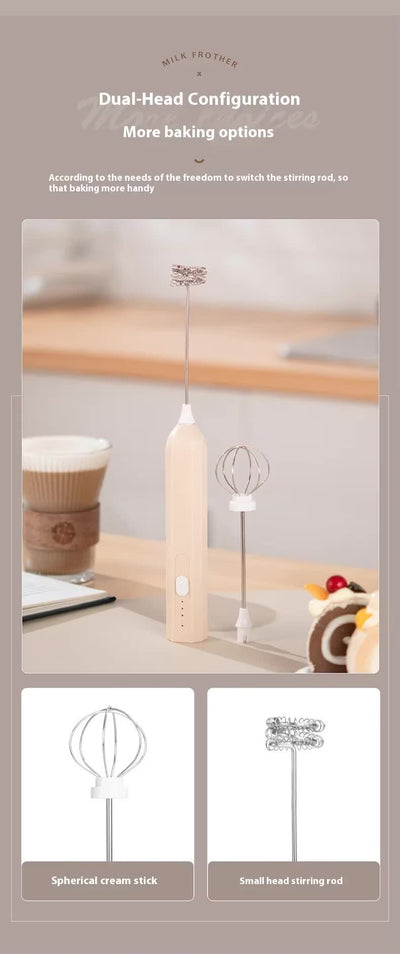 Apricot Mini Hand Mixer with Frother & Balloon Whisk Heads - Rechargeable Kitchen Tool