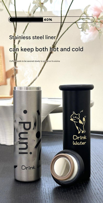 Mini Insulated Coffee Cup - 316 Stainless Steel, Portable & Stylish - White Kitten (300ml+cup brush)
