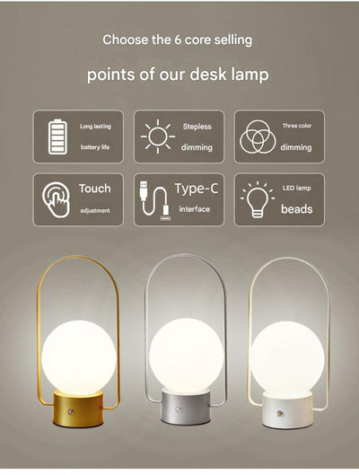 Black Portable Rechargeable LED Lantern Lamp - Touch Control 3-Color Dimmable Desk Light