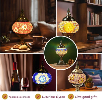 Green Exotic Mosaic Table Lamp - Handmade Turkish/Moroccan Style, 3-Color LED (Style 4)