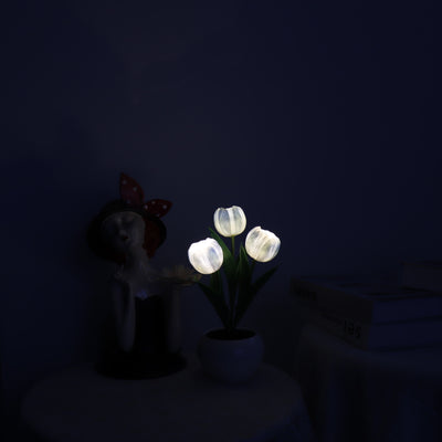 Blue Charging model Artificial Tulip Bouquet LED Light - Ceramic Pot Desk Lamp