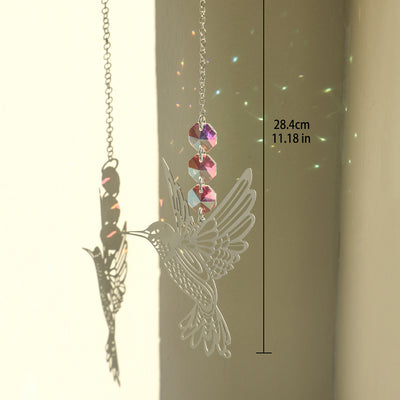 (Style B)2 PCS Hummingbird Metal Suncatcher with Crystal Accents - for Window or Wall Indoor Hanging Ornament