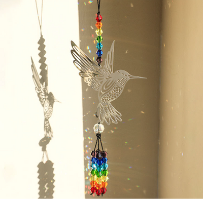 (Style C)2 PCS Hummingbird Metal Suncatcher with Crystal Accents - for Window or Wall Indoor Hanging Ornament