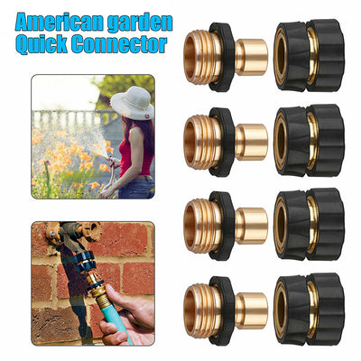 American Standard 3/4 Inch Brass Quick Connect Garden Hose Adapter (4 Male & 4 Female)
