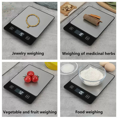 Black Digital Kitchen Scale - Stainless Steel Food Scale for Baking & Cooking (10kg/1g)