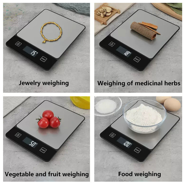 Black Digital Kitchen Scale - Stainless Steel Food Scale for Baking & Cooking (10kg/1g)