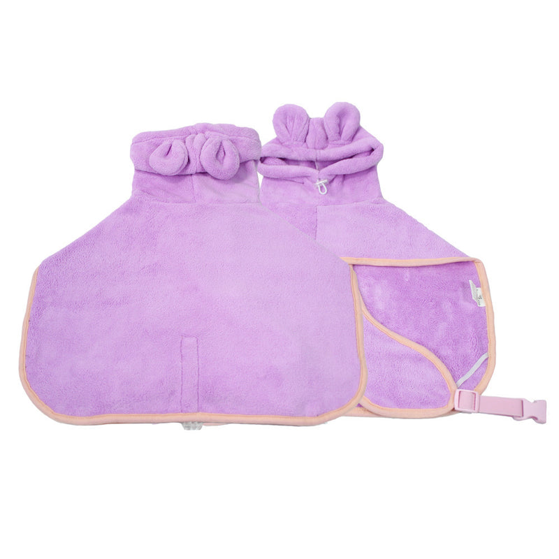 Purple Hooded Dog Bathrobe - Super Absorbent, Adjustable Fit, Cozy Pet Towel (Size : XS)