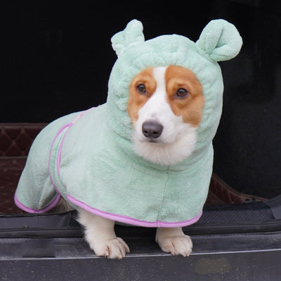 Green Hooded Dog Bathrobe - Super Absorbent, Adjustable Fit, Cozy Pet Towel (Size : XS)