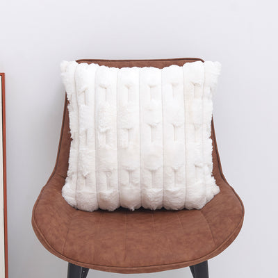 A pair of White Plush Faux Rabbit Fur Throw Pillow Cover - Textured Wheat Ear Design (45x45cm)