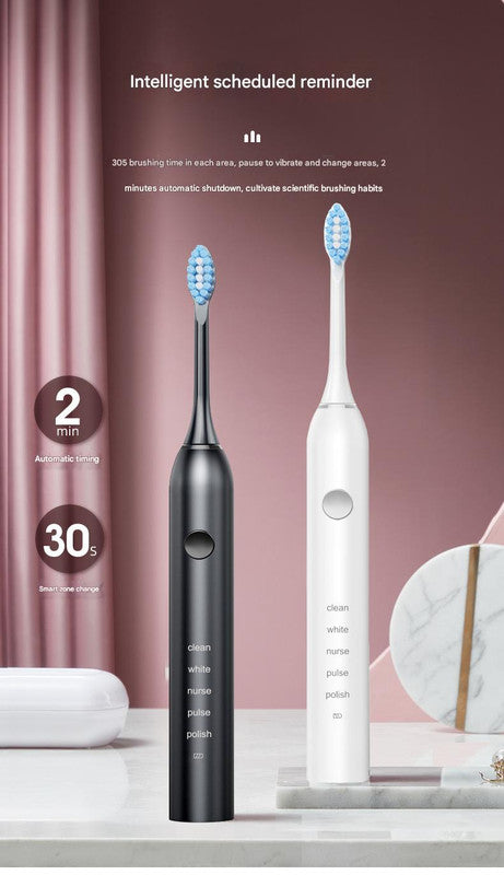 Advanced Sonic Toothbrush: 5 Cleaning Modes, 2-Min Timer, USB Fast Charge, Purple (4 brush heads + bracket + toothbrush box)