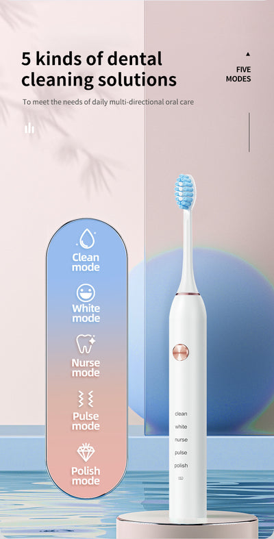 Pink Professional Sonic Toothbrush for Adults - 5 Modes, Smart Timer (4 brush heads)