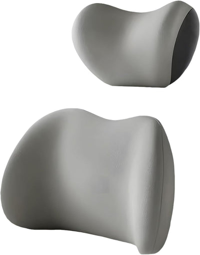 Grey Ergonomic Memory Foam Car Headrest & Lumbar Support Cushion Set - Driving Comfort Neck & Back Pillow