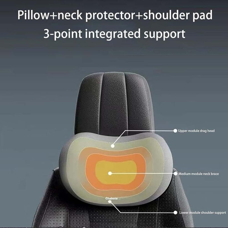 Grey Ergonomic Memory Foam Car Headrest & Lumbar Support Cushion Set - Driving Comfort Neck & Back Pillow