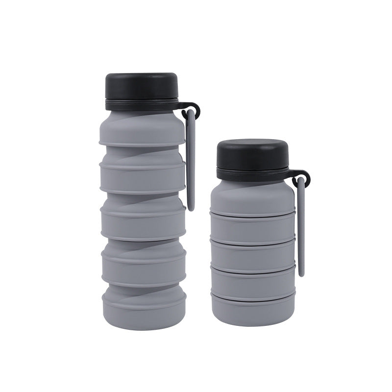 Grey and Black Collapsible Silicone Water Bottle - 510ml Portable Food-Grade Travel & Sports Drink Flask