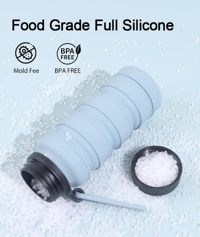 Grey and Black Collapsible Silicone Water Bottle - 510ml Portable Food-Grade Travel & Sports Drink Flask