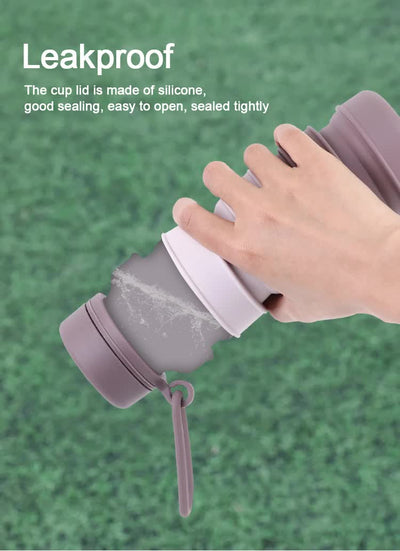 Grey and Black Collapsible Silicone Water Bottle - 510ml Portable Food-Grade Travel & Sports Drink Flask