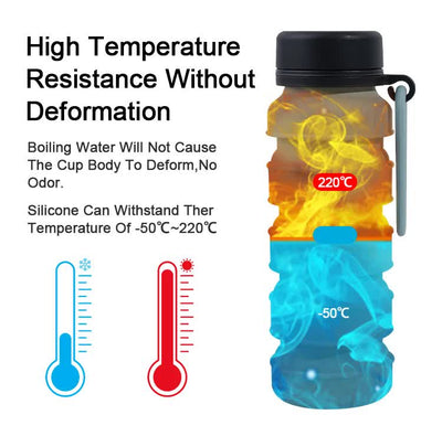 Grey and Black Collapsible Silicone Water Bottle - 510ml Portable Food-Grade Travel & Sports Drink Flask