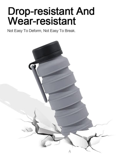 Grey and Black Collapsible Silicone Water Bottle - 510ml Portable Food-Grade Travel & Sports Drink Flask