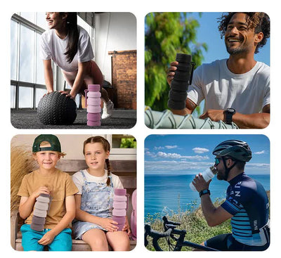 Grey and Black Collapsible Silicone Water Bottle - 510ml Portable Food-Grade Travel & Sports Drink Flask