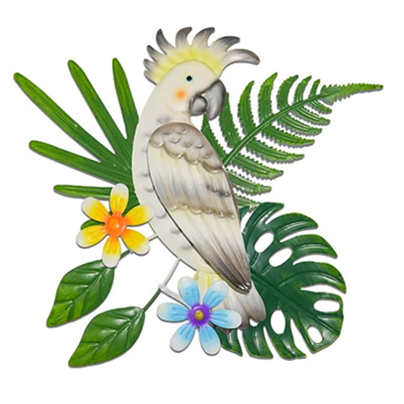 2 Pcs Grey And Green Vibrant Cockatoo Metal Wall Art - Tropical Leaves & Flowers Home Decor