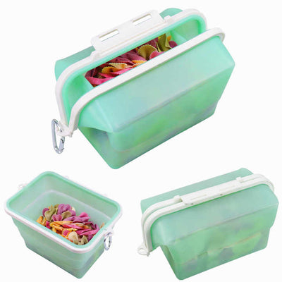 2 Pcs Green Collapsible Silicone Food Storage Container - Microwave & Freezer Safe Lunch Box