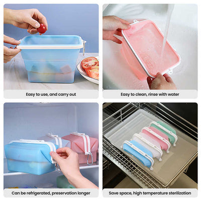 2 Pcs Green Collapsible Silicone Food Storage Container - Microwave & Freezer Safe Lunch Box