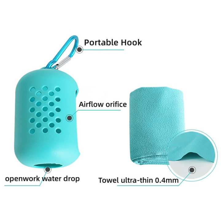 Purple Quick Dry Cooling Towel Set (2 Pack) - Microfiber Sport Towels with Silicone Cases & Carabiners
