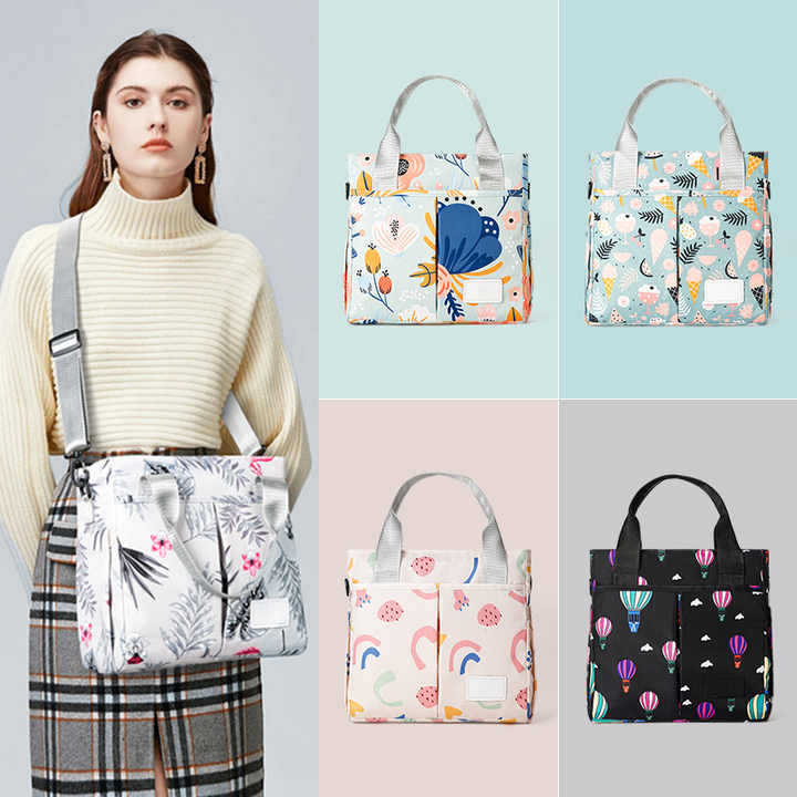 Black Versatile Nappy Bag Tote - Lightweight Diaper Bag with Insulated Pocket & Crossbody Strap