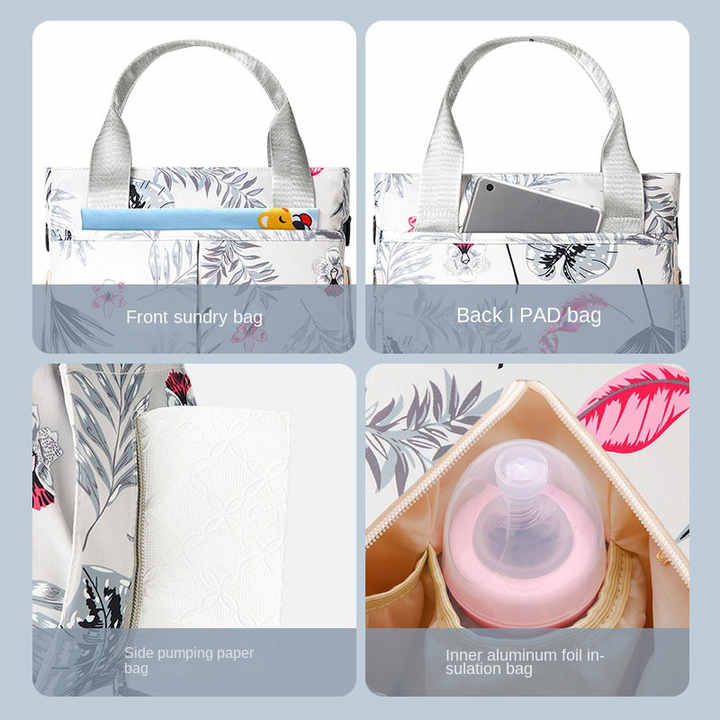 Black Versatile Nappy Bag Tote - Lightweight Diaper Bag with Insulated Pocket & Crossbody Strap