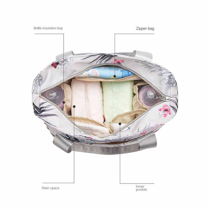 Black Versatile Nappy Bag Tote - Lightweight Diaper Bag with Insulated Pocket & Crossbody Strap