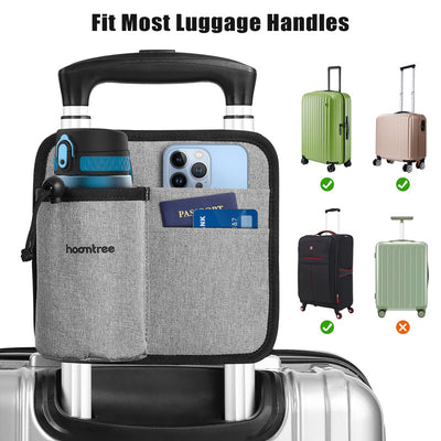 2 Pcs Black Hands-Free Luggage Handle Travel Cup Holder & Organizer Pouch