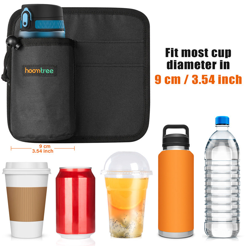 2 Pcs Black Hands-Free Luggage Handle Travel Cup Holder & Organizer Pouch