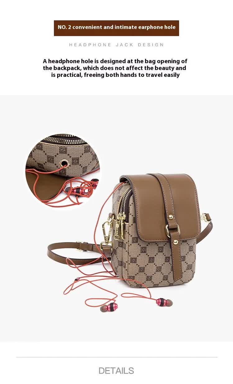 Coffee Chic Round Mini Crossbody Phone Purse - PU Leather Vertical Shoulder Bag with Headphone Port